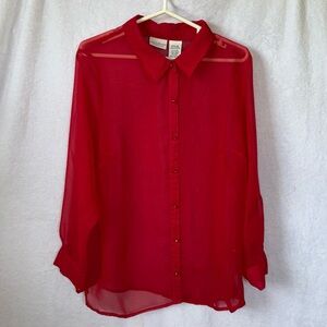 Y2K White Stag size 16W sheer red long sleeve button up shirt